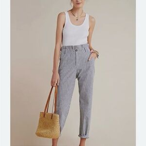 Striped seersucker Anthropologie paper bag pants